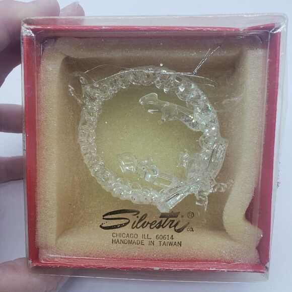 Vintage Silvestri Spun Glass Nativity Scene Mary Joseph & Jesus Ornament in Box - Picture 3 of 12